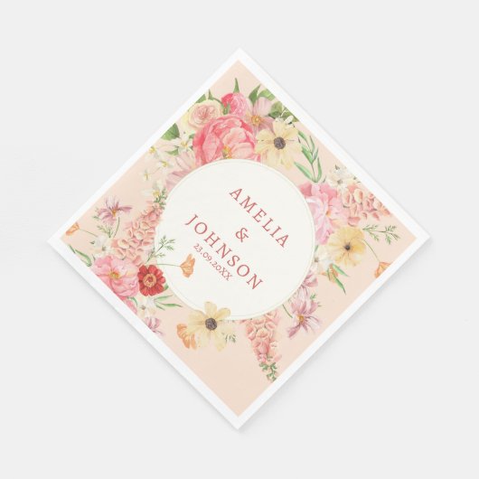 Waterverf Bloemboter Cream Trouwpaar Naam Servet (Hoek)