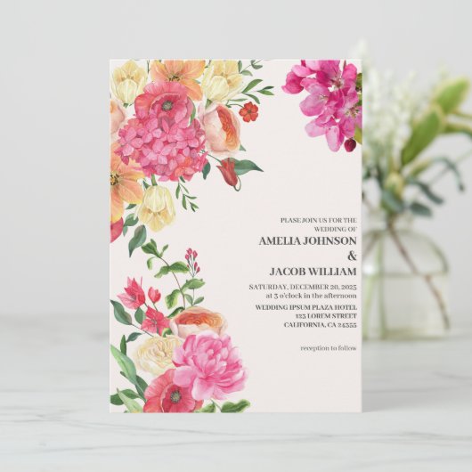 Waterverf Bloemboter Gele Lente bruiloft Kaart (Staand voorkant)