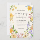 Waterverf Bloemboter Gele Lente bruiloft Kaart (Voorkant)