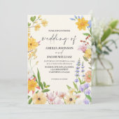 Waterverf Bloemboter Gele Lente bruiloft Kaart (Staand voorkant)