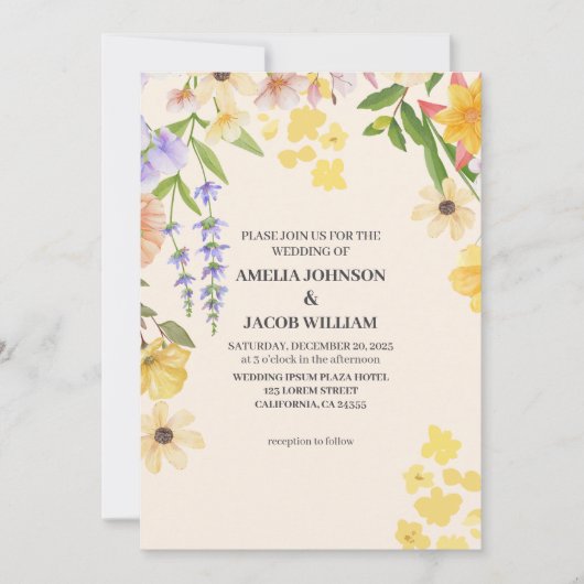 Waterverf Bloemboter Gele Lente bruiloft Kaart (Voorkant)