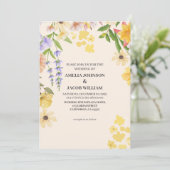 Waterverf Bloemboter Gele Lente bruiloft Kaart (Staand voorkant)