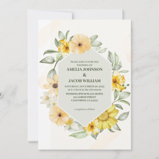Waterverf Bloemboter Gele Sage Groene bruiloft Kaart (Voorkant)