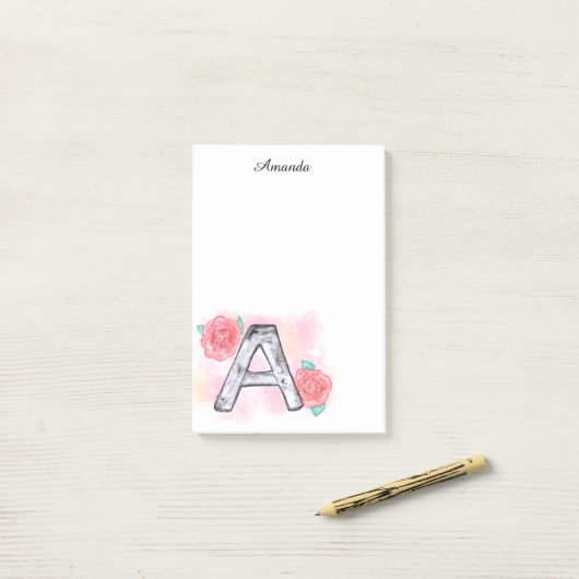 Waterverf Bloembrief A Post-it® Notes (Op bureau)