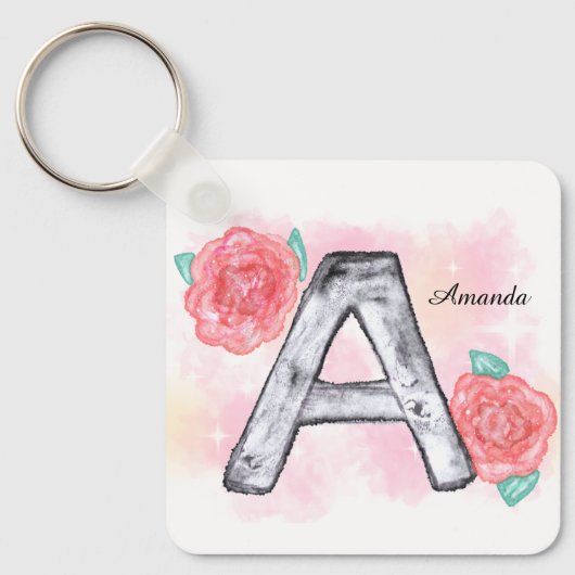 Waterverf Bloembrief A Sleutelhanger (Voorkant)