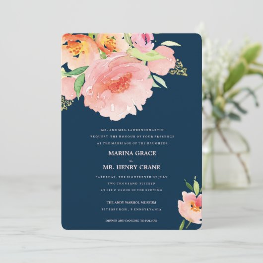 waterverf bloembruiloft uitnodiging MARINA (Staand voorkant)