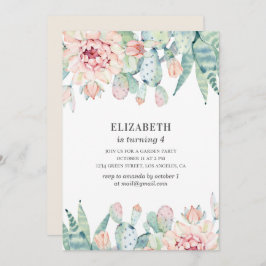 Waterverf bloemcactus. Baby meisje. Kinderverjaard Kaart