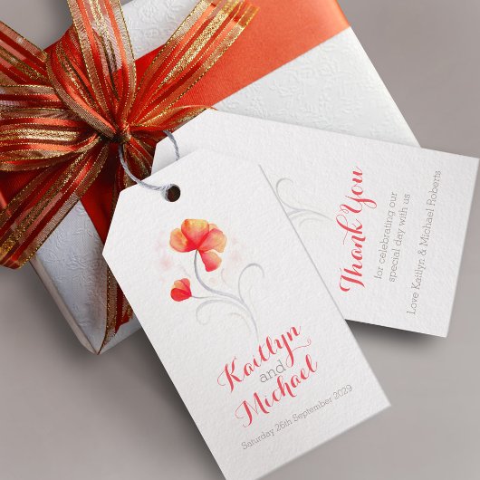 Waterverf bloemdraai oranje huwelijkscadeau label cadeaulabel