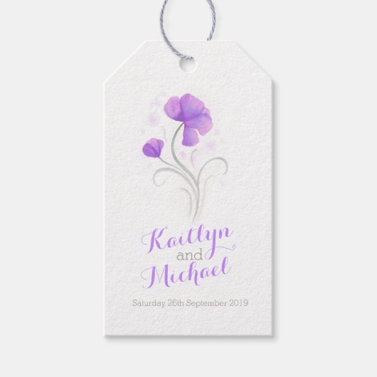 Waterverf bloemdraai paarse bruiloft cadeau label cadeaulabel (Voorkant)