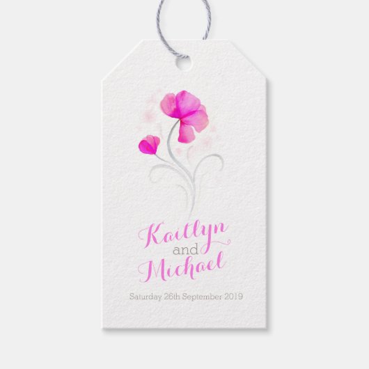 Waterverf bloemdraai roze huwelijkscadeau label cadeaulabel (Voorkant)