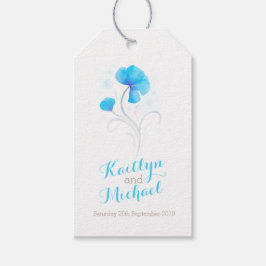 Waterverf bloemdraf blauw trouwcadeau label cadeaulabel