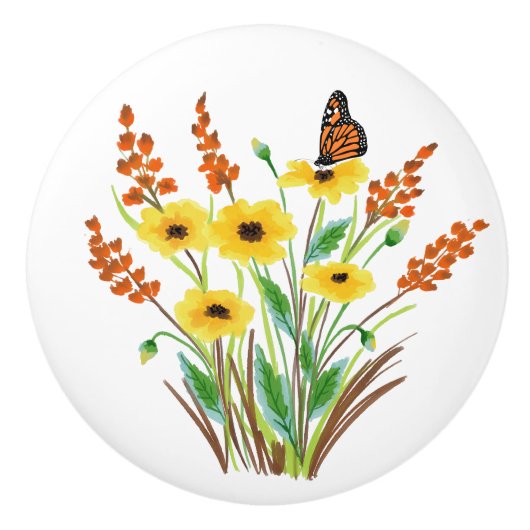 Waterverf bloemen 07 Aangepaste keramische knop (Voorkant)