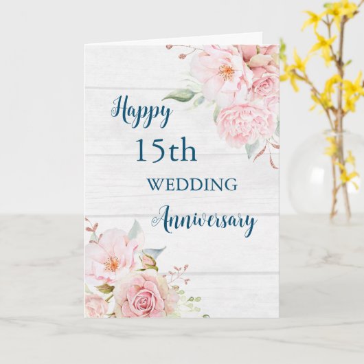 Waterverf Bloemen 15e Bruiloft Jubileum Kaart (Gele Bloem)