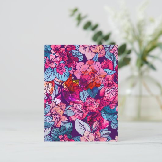 Waterverf bloemen 16 briefkaart (Staand voorkant)