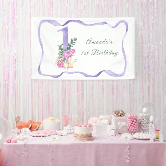 Waterverf Bloemen 1e verjaardagsfeest Spandoek (Feest)