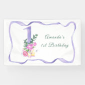 Waterverf Bloemen 1e verjaardagsfeest Spandoek (Horizontaal)