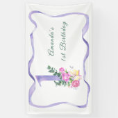 Waterverf Bloemen 1e verjaardagsfeest Spandoek (Verticaal)