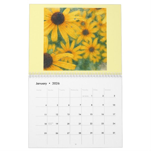 Waterverf Bloemen 2026 Kalender (Jan 2026)