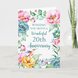 Waterverf Bloemen 20e bruiloft Jubileum Kaart