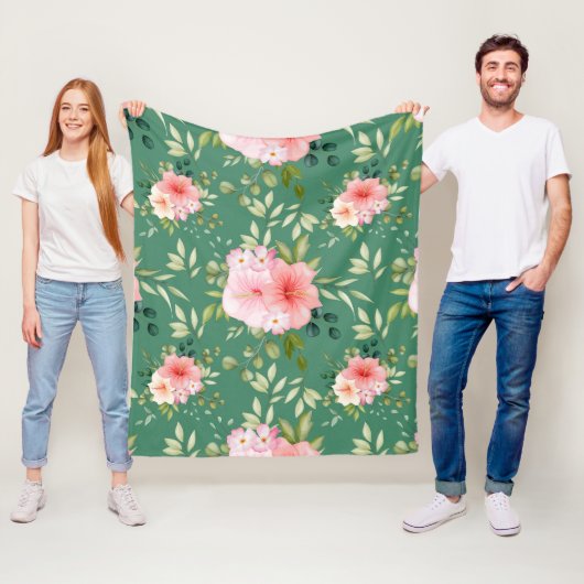 Waterverf bloemen 24 fleece deken (In situ)
