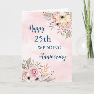 Waterverf Bloemen 25e Bruiloft Jubileum Kaart