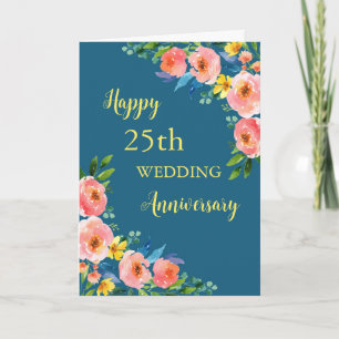 Waterverf Bloemen 25e Bruiloft Jubileum Kaart