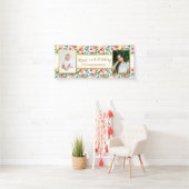 Waterverf bloemen, 2 Foto Aangepaste tekst Verjaar Spandoek (Insitu)