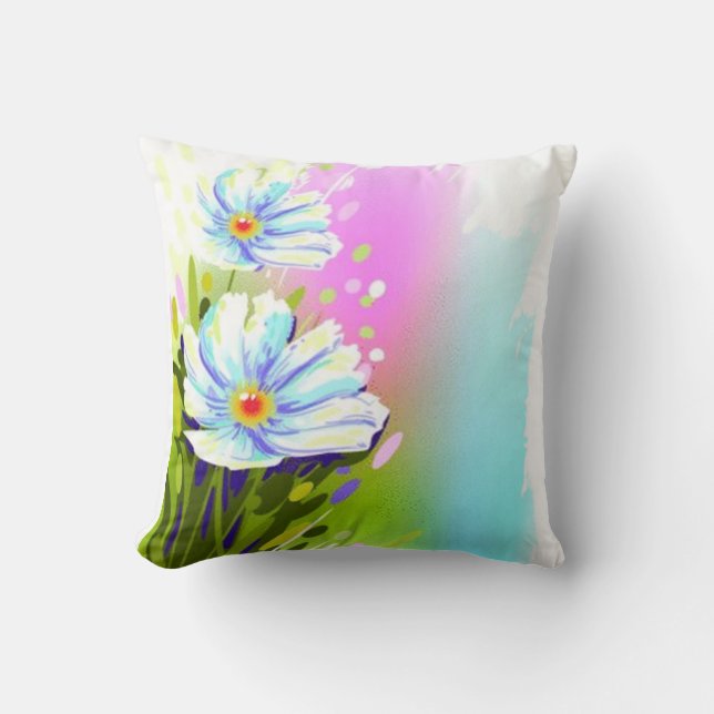Waterverf bloemen 2 gesteunde loods kussen (Voorkant)