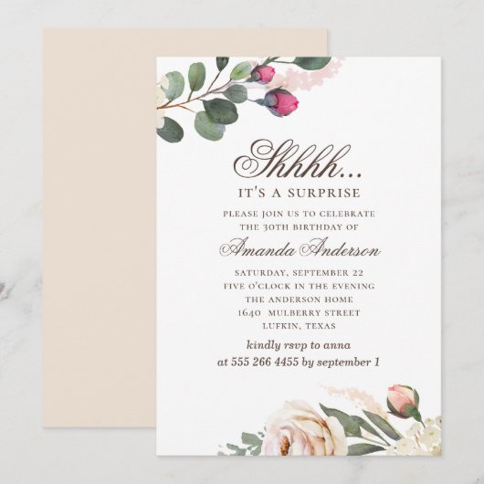 Waterverf Bloemen 30ste Verjaardag surprise party Kaart (Voorkant / Achterkant)