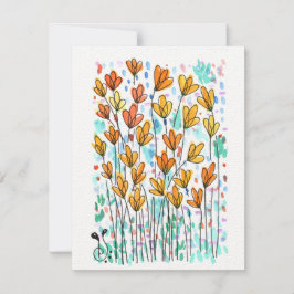 Waterverf bloemen-3 (4,25 x 5,5 inch) Kaart met pl Notitiekaartje