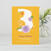 Waterverf Bloemen 3e verjaardagsfeest Save The Date (Staand voorkant)