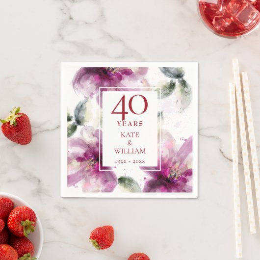 Waterverf Bloemen 40e Ruby Wedding Jubileum Servet (Insitu)