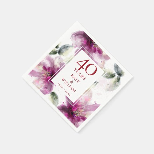 Waterverf Bloemen 40e Ruby Wedding Jubileum Servet (Hoek)