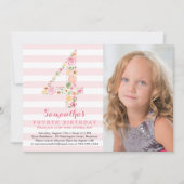 Waterverf Bloemen 4 / Vierde Verjaardag met Foto Kaart (Voorkant)