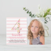 Waterverf Bloemen 4 / Vierde Verjaardag met Foto Kaart (Staand voorkant)