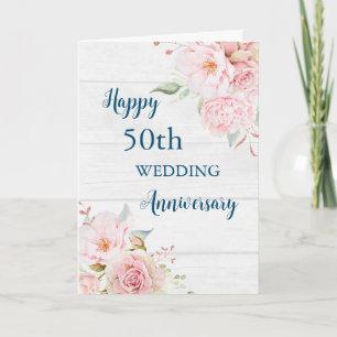 Waterverf Bloemen 50e Bruiloft Jubileum Kaart