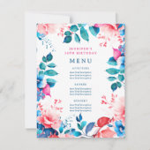 Waterverf Bloemen 50ste Verjaardagsfeestje Menu Kaart (Voorkant)