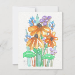 Waterverf bloemen-5 (4,25 x 5,5 inch) Kaart met pl Notitiekaartje