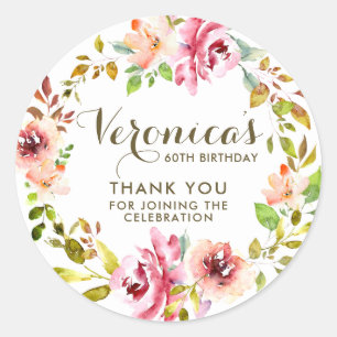 Waterverf Bloemen 60e Verjaardag Dank u Ronde Sticker