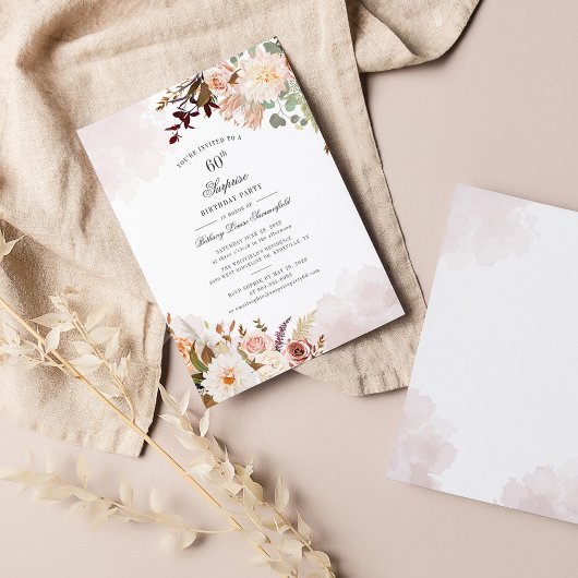 Waterverf Bloemen 60ste Verjaardagsfeestuitnodigin