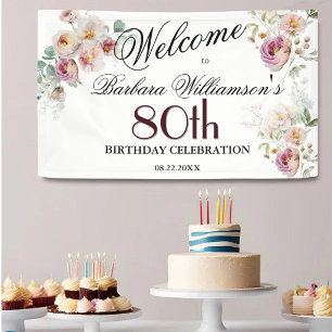 Waterverf Bloemen 80e Verjaardag Welkom Banner