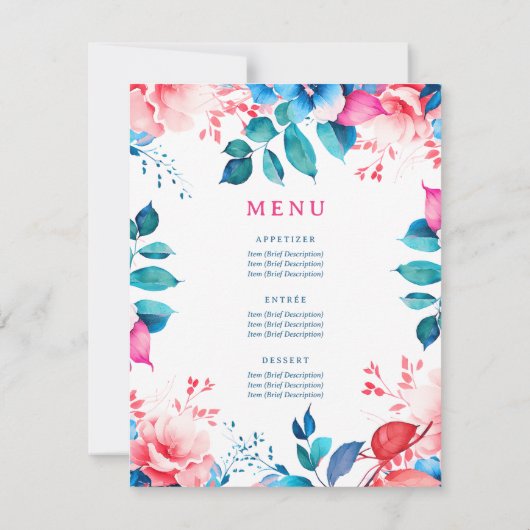 Waterverf Bloemen 80e Verjaardagsprogramma Menu Kaart (Achterkant)