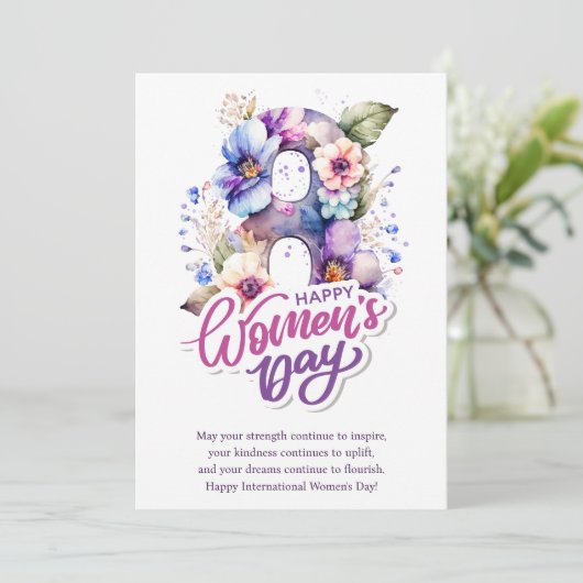 Waterverf Bloemen 8 maart Internationale Vrouwenda Feestdagenkaart (Staand voorkant)