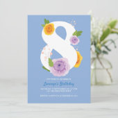Waterverf Bloemen 8e Verjaardagsfeest Uitnodigen Save The Date (Staand voorkant)