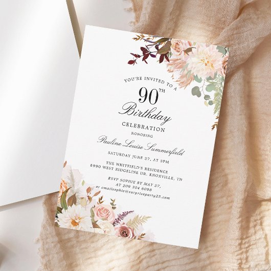 Waterverf Bloemen 90ste Verjaardagsfeest Kaart