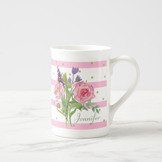  Waterverf Bloemen Aangepaste China Mok (Rechts)