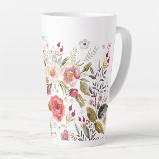 Waterverf bloemen aangepaste grote latte Mok (Rechterhoek)