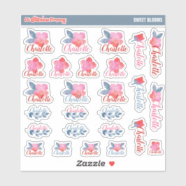 Waterverf Bloemen Aangepaste naamlabels | School Sticker