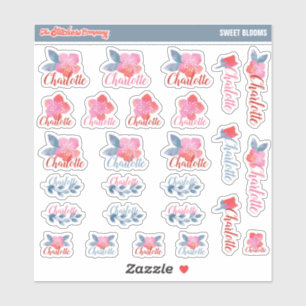 Waterverf Bloemen Aangepaste naamlabels   School Sticker