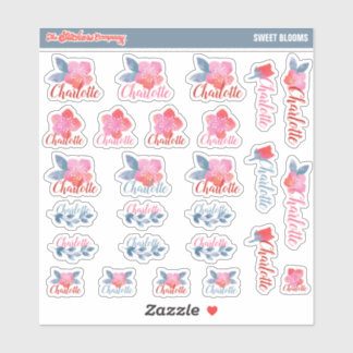 Waterverf Bloemen Aangepaste naamlabels | School Sticker